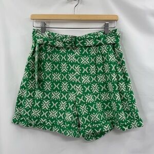 BTF-Life Embroidered Belted High Waisted Shorts in Green/White | Medium